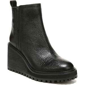 Zodiac Julie Black Leather Wedge Booties Boots Size 9.5